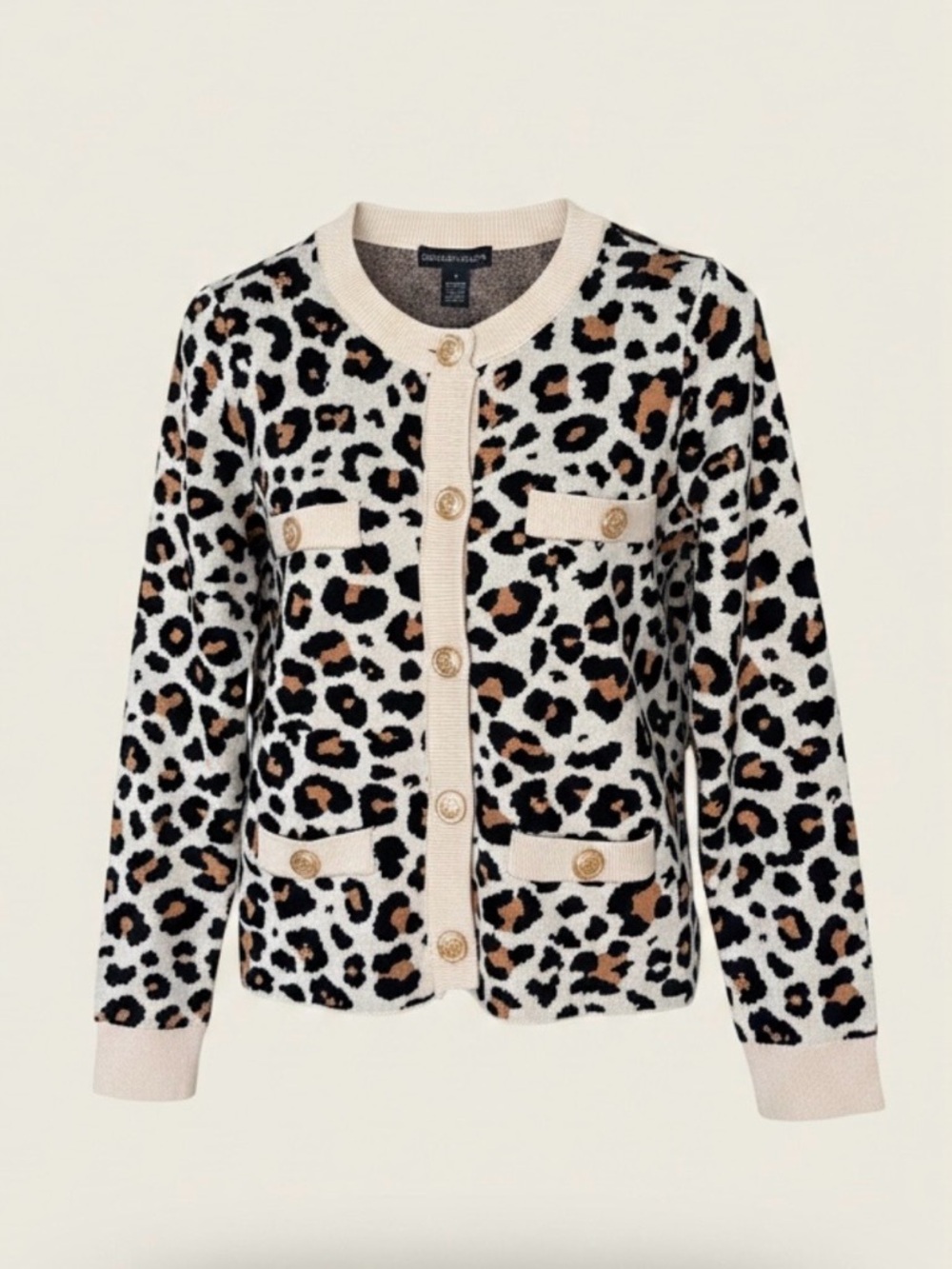 NWT | Leopard Print “Lady” Cardigan Sweater |  Gold Button | Carolyn Taylor